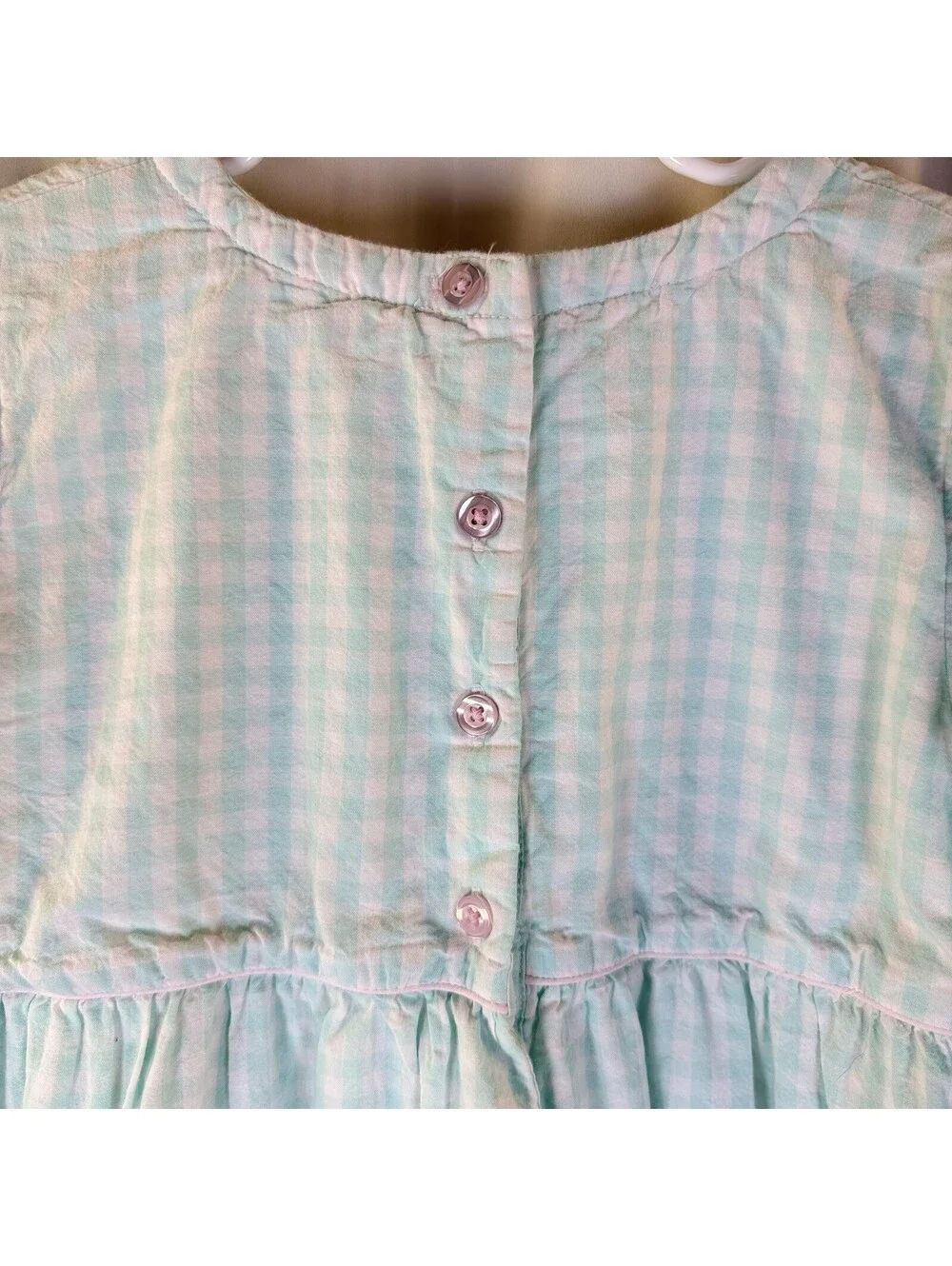 Rufflebutts Mint Green Gingham Check Long Sleeve Lined Dress Pink Accents Sz 8